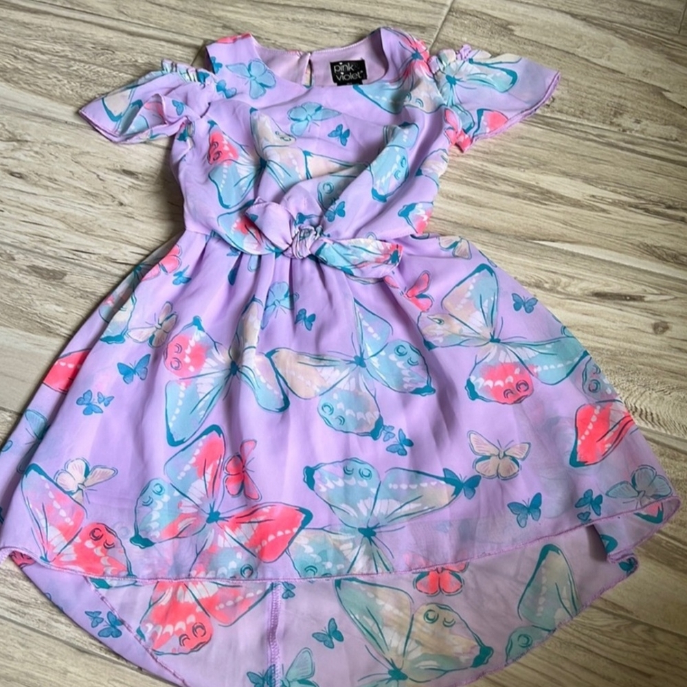 Little Lass Pink and Orange Flutter Sleeve Sundress